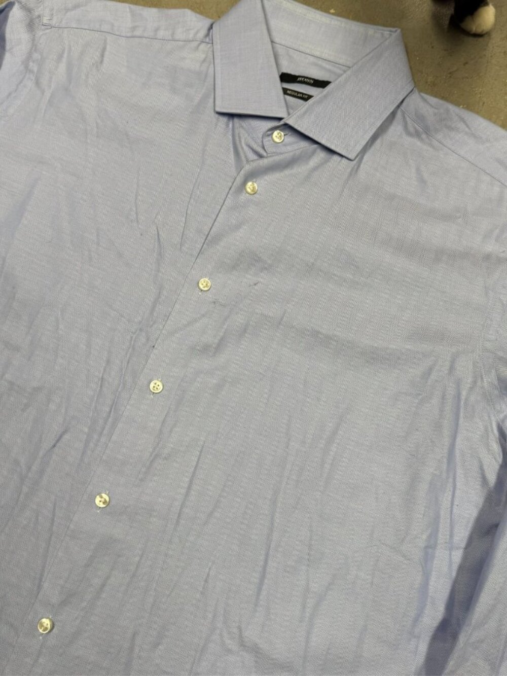Hugo Boss Dress Shirt W/ French Cuffs Herringbone Cotton Blue 43 17 XL - Picture 2 of 9